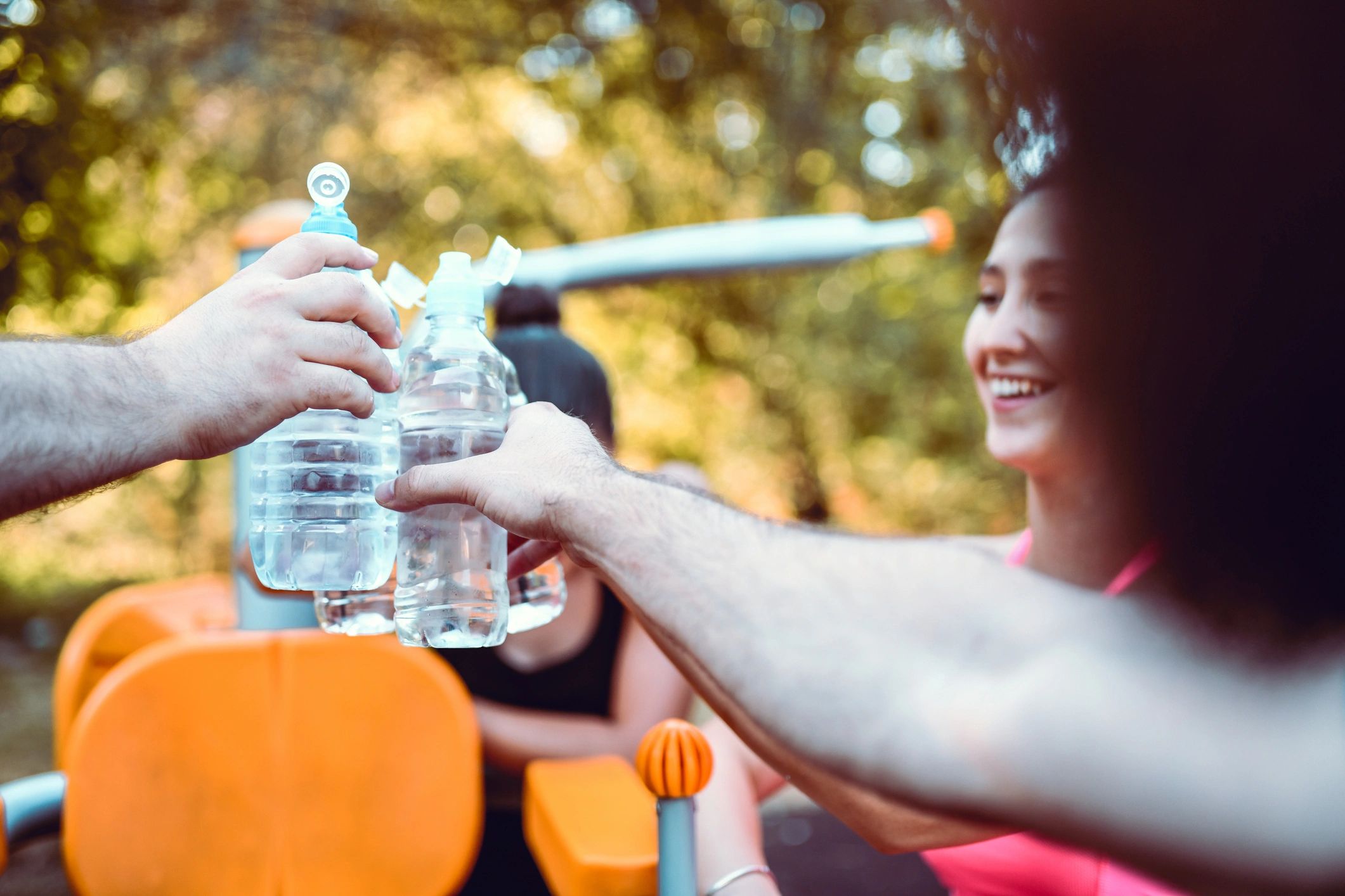 Participants drinking water after training