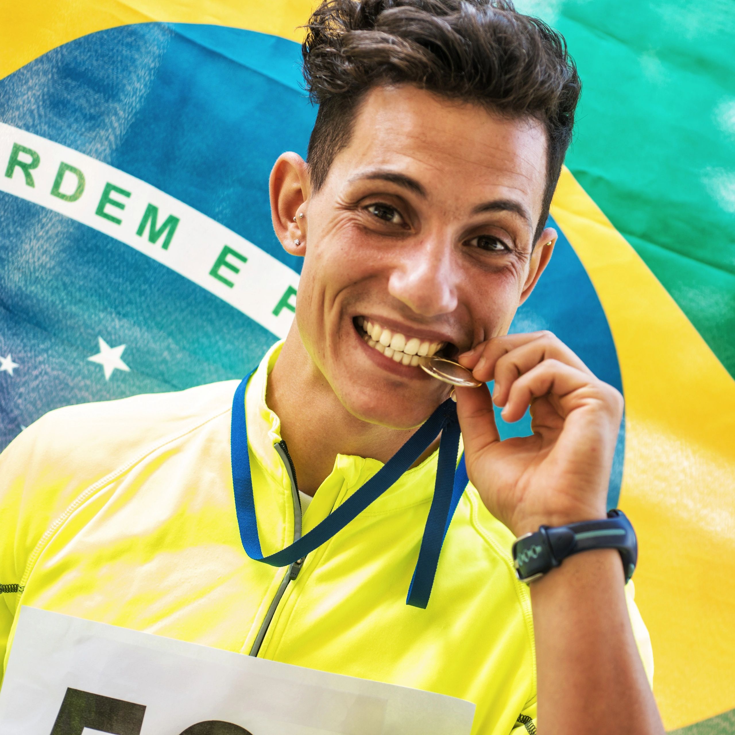 Athlete holding medals